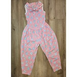 Vintage Childs Floral sailor collar romper sleeveless pink flowers kids jumpsuit